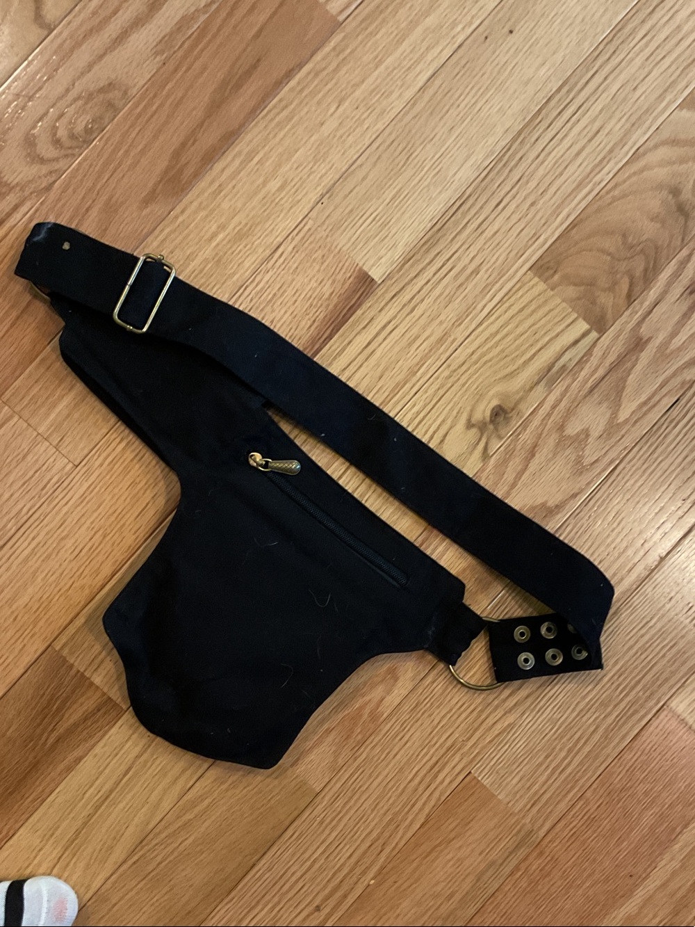 Renaissance Black Utility Hip Bag Studs Lace-Up Detail canvas - Picture 7 of 9